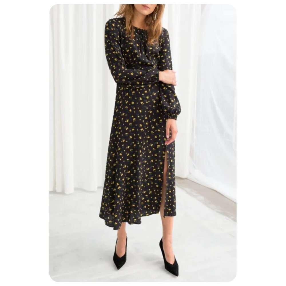 & Other Stories Black Floral Midi Dress